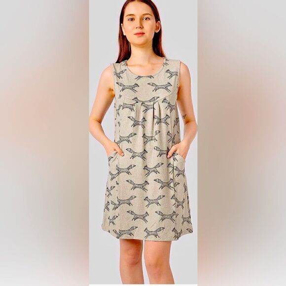LaVieLente Fox Print Sleeveless Shift Dress Deep Pockets Size M - Picture 8 of 8